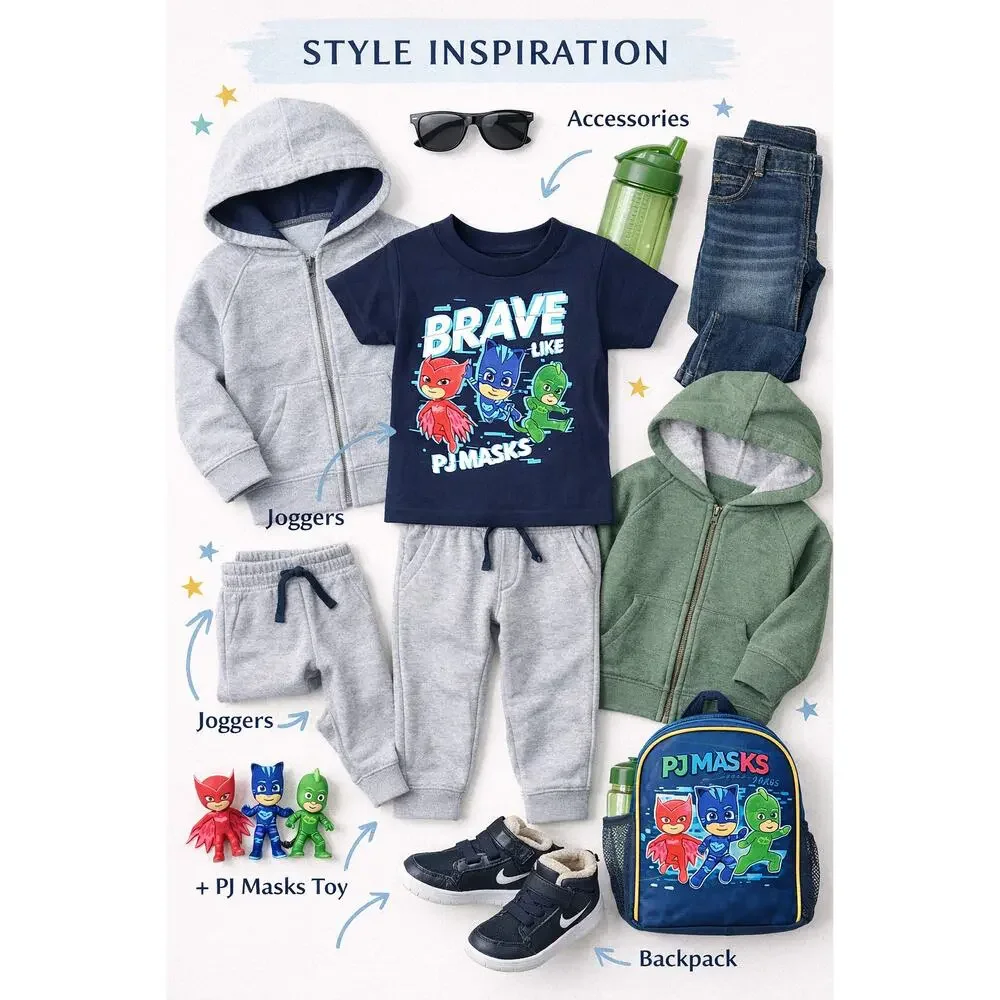 PJ Masks Toddler Boys 2T Navy Graphic Tee Brave Like PJ Masks Short Sleeve Shirt